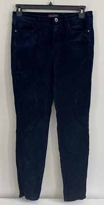 Massimo Dutti Velvet Pants womens 10 Dark Blue EUR-40 Slim Fit Tapered Leg