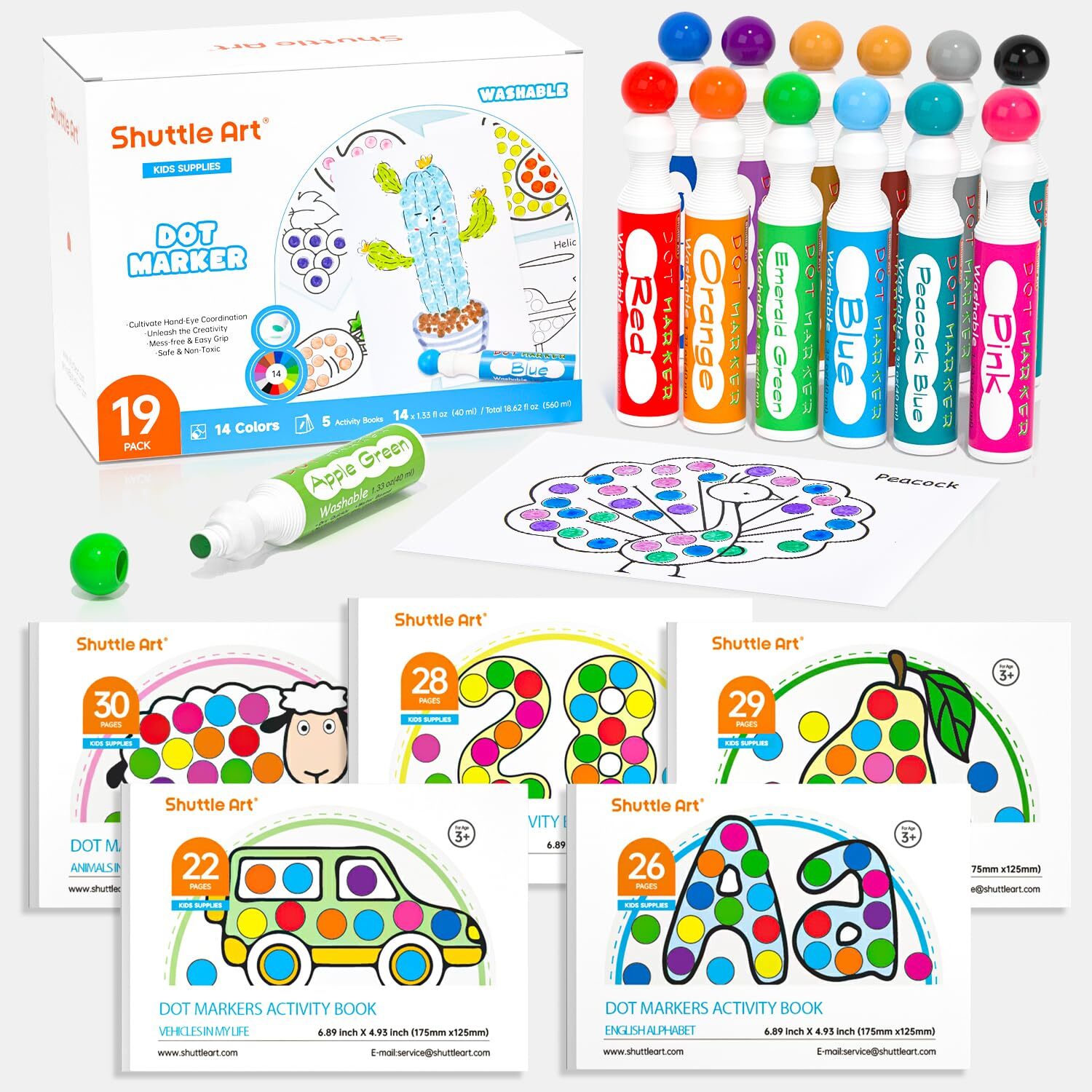 Dot Markers, 14 Colors Bingo Daubers with 135 Patterns, 5 Activity Books, Edu...-image