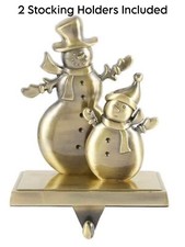 Gold Snowman Christmas Stocking Holder Heavyweight Fireplace Mantle Hook 2 PIECE