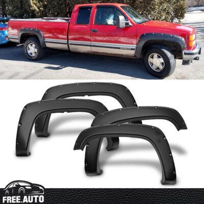 Fits 88-00 Chevy C1500 K1500 CK Pocket Rivet Style Fender Flares Matte Black PP