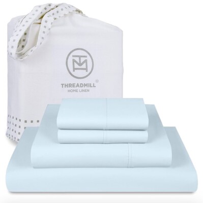 Threadmill Luxury 800 Light Blue Sateen Weave King Size 4 Piece Bedding Set