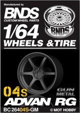 1/64 Plastic WHEELS RIMS TIRES SET For Diecast Models -ADVAN RG-04S -GUN METAL-