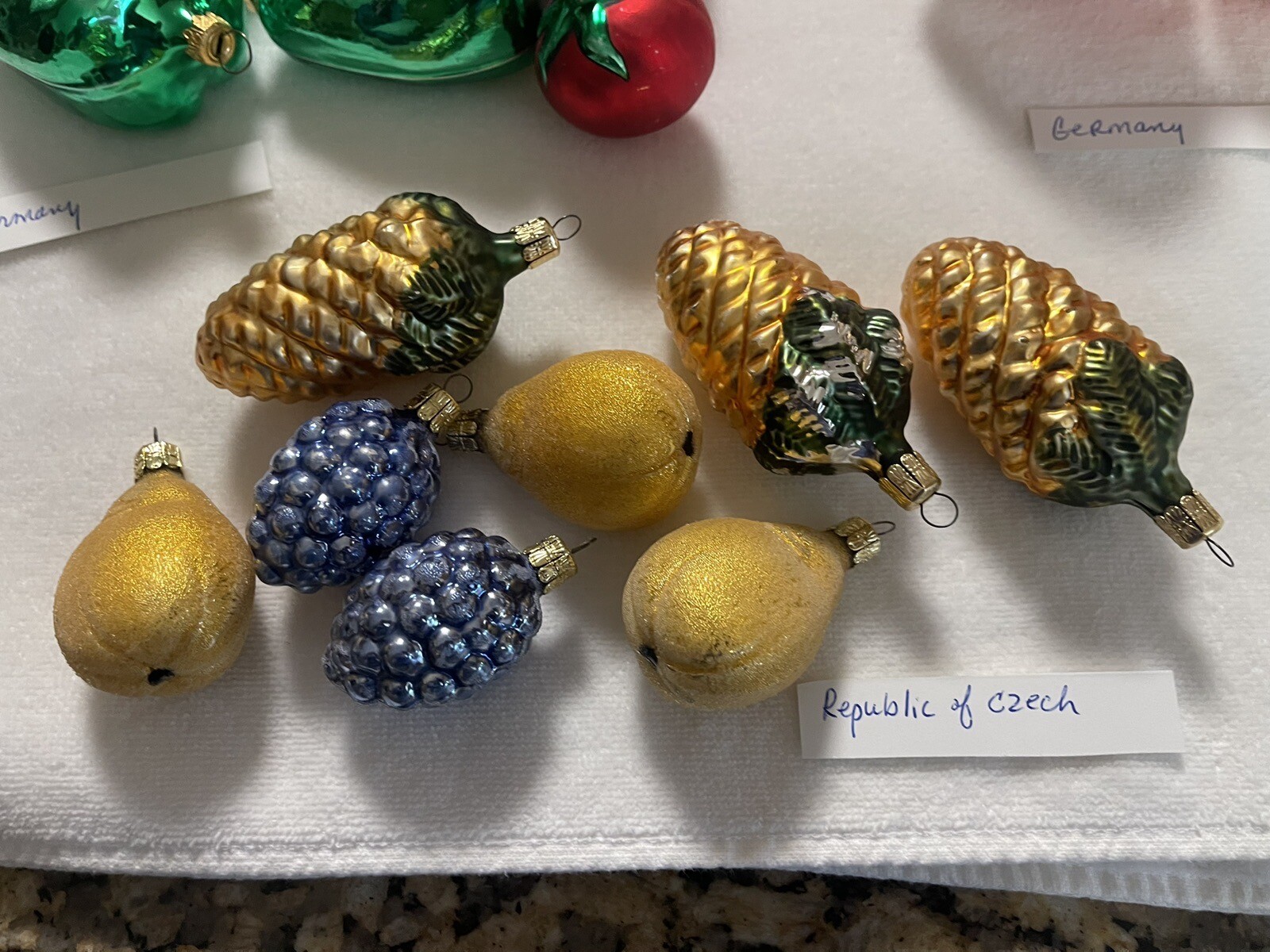 Lot of 37 Vintage Glass Fruit & Vegetable Christmas Ornaments, Inge