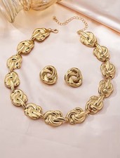 Gold Chunky Knot Necklace  Earrings Set Women Statement Jewelry Bold Chain Gift