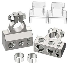 Battery Terminals, 0/4/8/10 Gauge AWG Positive Negative Battery Terminal Silver