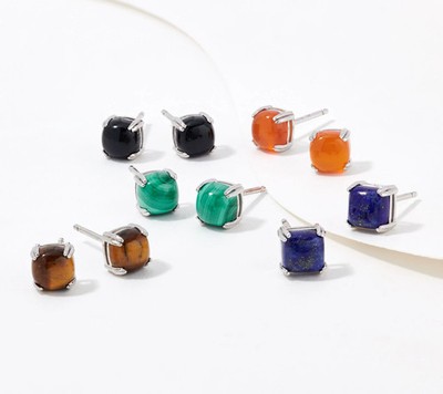 Affinity Gems Sterling Silver Set of 5 Cushion Cut Stud Earrings,