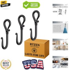 Wall Mount Hook Set - Wrought Iron Decorative Rustic Metal Coat Hooks for Han...