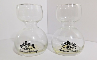 TWO Jack Daniels Double Bubble Hourglass Shot Glass No 7 Whiskey Chaser England