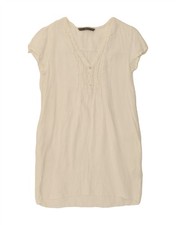 ZARA Womens Ruffle Front Sheath Dress UK 14 Medium White Linen AN13