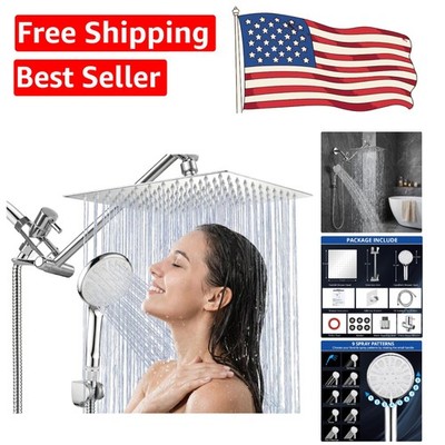 Adjustable 9-Setting Shower Head Combo: 12 Inch Brass Rainfall Experience