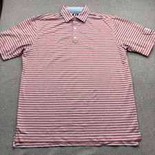 Foot Joy Polo Shirt Mens Large Short Sleeve Blue/Red Striped Performance Logo