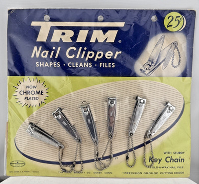 Vtg Novelty Key Chain TRIM Nail Clipper Chrome Plate Original Store Display of 6