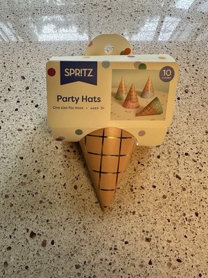 New Spritz Multicolor Ice Cream Cone Party Hats 10 Pack Fun Birthday Wear