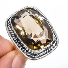 Quartz Gemstone Band Ring Size 925 Sterling Silver