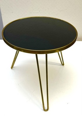 Dreibeiniger Beistelltisch Mid Century Schwarz Messing Höhe 27 cm