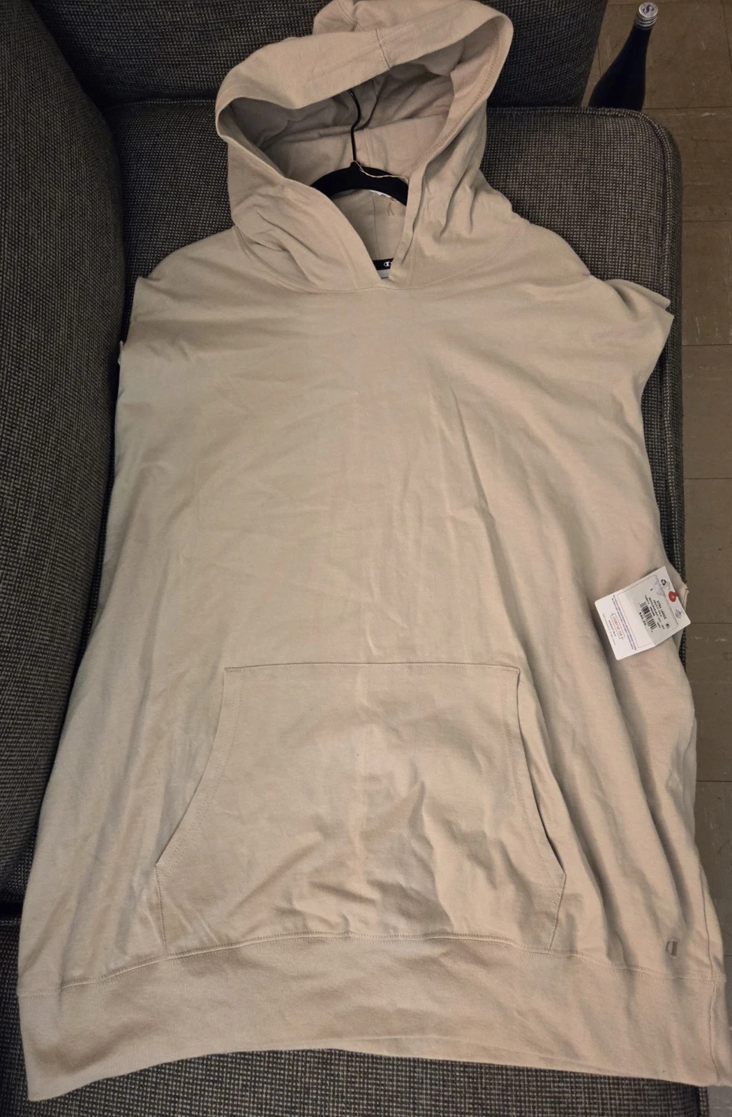 Champion Men's Middleweight Cut-Off T-Shirt Hoodie in Artic Cold Beige NWT Sz XL