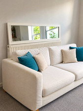 White Framed Rectangular Wall Mirror, Horizontal, Flat Surface