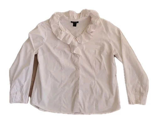 Ashley Stewart Blouse Shirt Women 22 White Ruffles Romantic Boho
