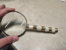 Vintage Mother of Pearl Brass Magnifying Glass