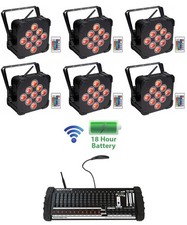  6 Rockville BEST PAR 60 Battery Wash Lights Wireless DMX 384 Ch. Controller