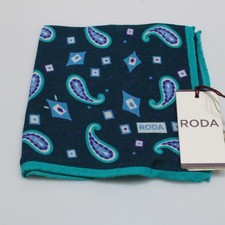 Roda NWT Wool Pocket Square In Blue w/ Teal, Purple  White Paisley Geometric