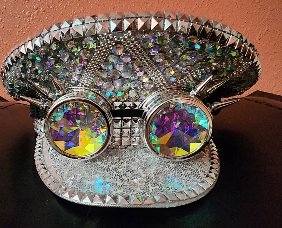 COSDREAMER Mujer Burning Man Lentejuelas Sombrero Festival Militar Capitán Sombreros con Go Foto 2 de 4