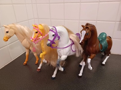 4 Vtg Barbie Horse Lot Brushable Beauties White Willow Brown Yellow Posable head