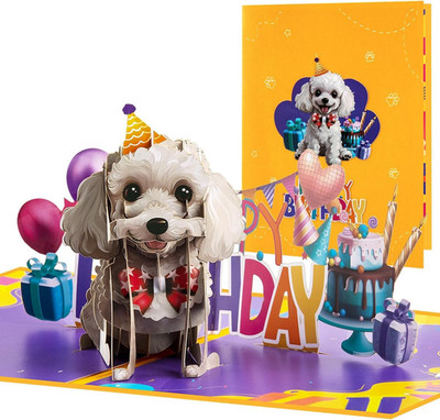 Cute Poodle Pop up Birthday Cards for Women, 3D Anniversary Greeting Card for Do
