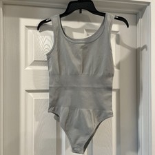OQQ Women  s Bodysuit Tank Top Snap Gray Stretch Tummy Control Panel Size M