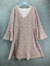 Maeve Anthropologie Susie Tweed Sweater Dress L Bell Sleeve V-Neck A Line Swing