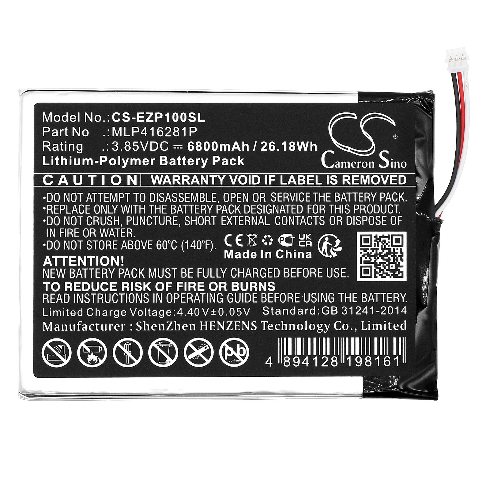 BATTERIE 6800mAh Type MLP416281P For Ezviz DP1S Smart Doorbe