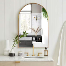 24 In. W X 36 In. H Arched Gold Aluminum Alloy Framed Wall Mirror Decorative Wal