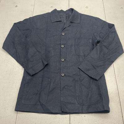 #ad Chambray Jacket Mens Large Blue Military Workwear Chore Button Front Pockets $30.00