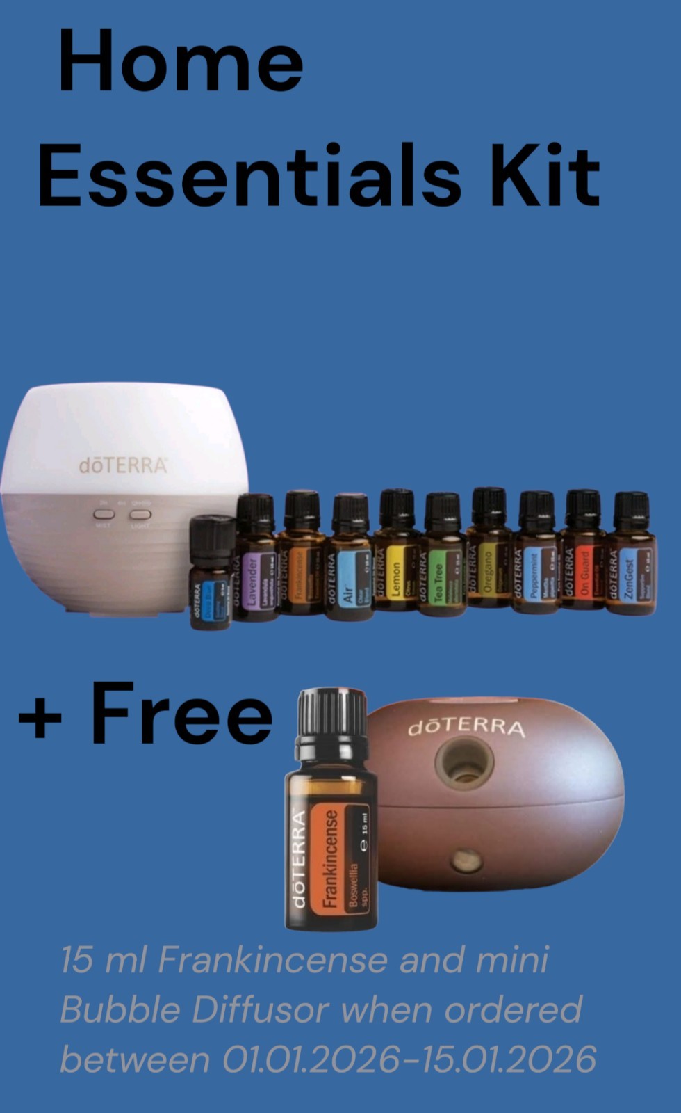 DoTERRA bundle Petal diffuser, essential oils and Guide Home Essentials Kit