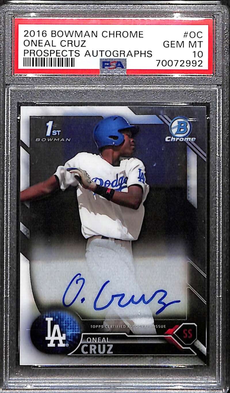 2016 Bowman Chrome Prospects Autographs Oneil Cruz Rookie Auto PSA 10 GEM MT