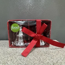 New Food Network 2 Piece Holiday Salt & Pepper Shakers Silver Christmas Trees