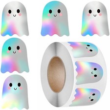 500Pcs Halloween Ghost Stickers Roll Laser Cute Boo Ghost Self-Adhesive Stick...