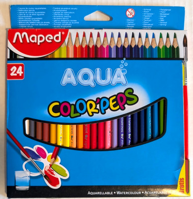 Maped ColorPeps 24 Artist Watercolor Colored Pencils & Paint Brush Set - New