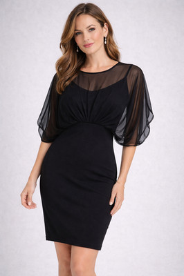 Sheer Chiffon overlay Cocktail Dress Batwing Sleeve Empire Waist size S NWT