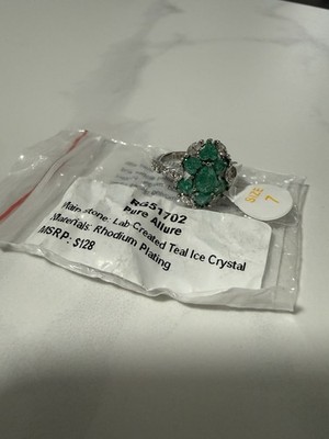 Pure Allure Lab-Created Teal Ice Crystal Cocktail Ring Rhodium Plated Size 7
