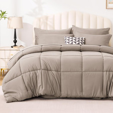 California King Comforter Set Light Brown, 7 Pieces California King Bed in a Bag