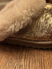 UGG Gold SCUFFETTE II MIRROR BALL SHEEPSKIN SLIPPERS, WOMEN US 5