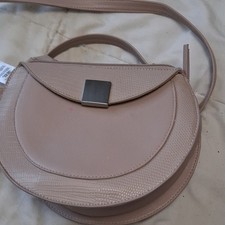 Brown Textured Semi-Circle Shoulder Bag Silver Hardware Magnetic Closure