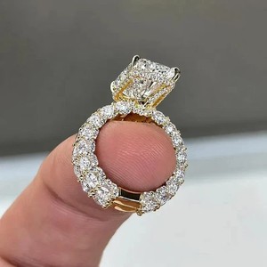 Authentic 10x8mm Radiant Cut 14K Yellow Gold Plated Moissanite Engagement Wedding Ring Set