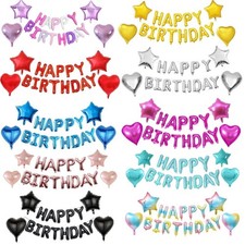 Happy Birthday Balloons Banner Bunting Self Inflating Decoration Letters Balloon