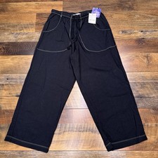 Fresh Produce Sanibe Topstitched Sheeting Capri Pants Extra Small Black New