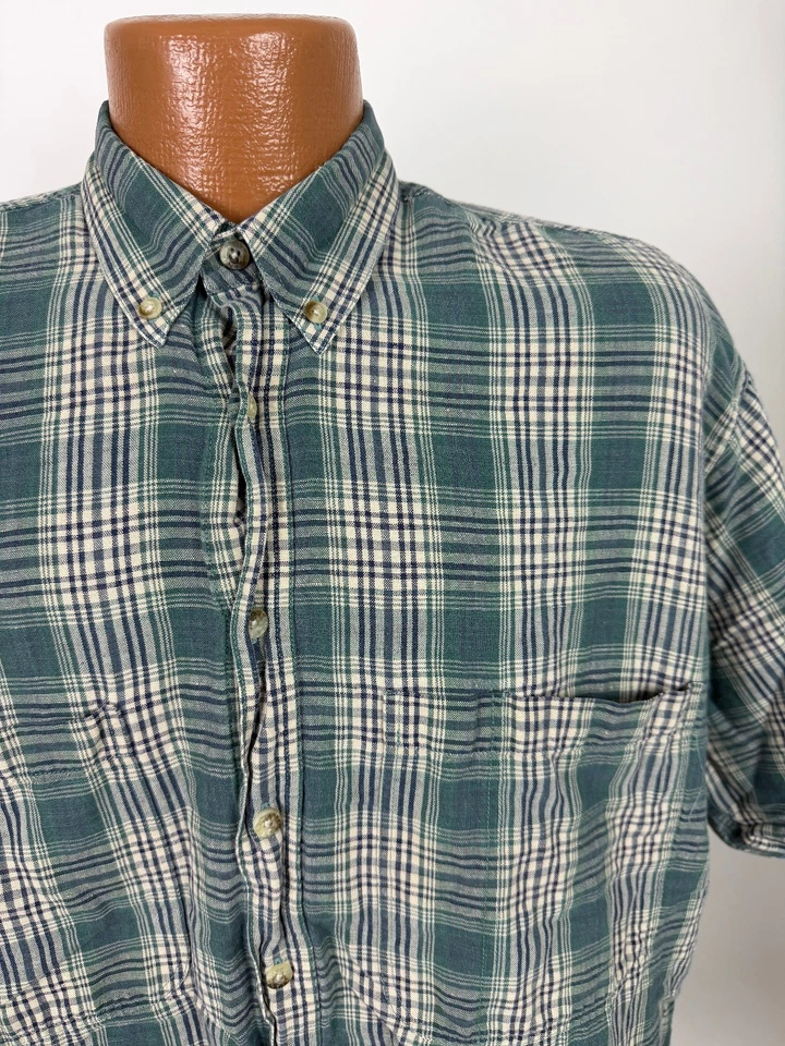 Vintage 90s Timberland Shirt Men M Oversized Linen Blend Teal Button Down Travel - Image 3 of 4