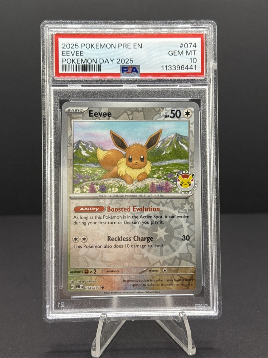Eevee Prismatic Evolutions 074/131 Holo Pokemon Day 2025 Stamped