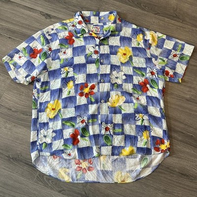 Jams World Shirt Mens XL Blue Floral Hawaiian Aloha Tropical