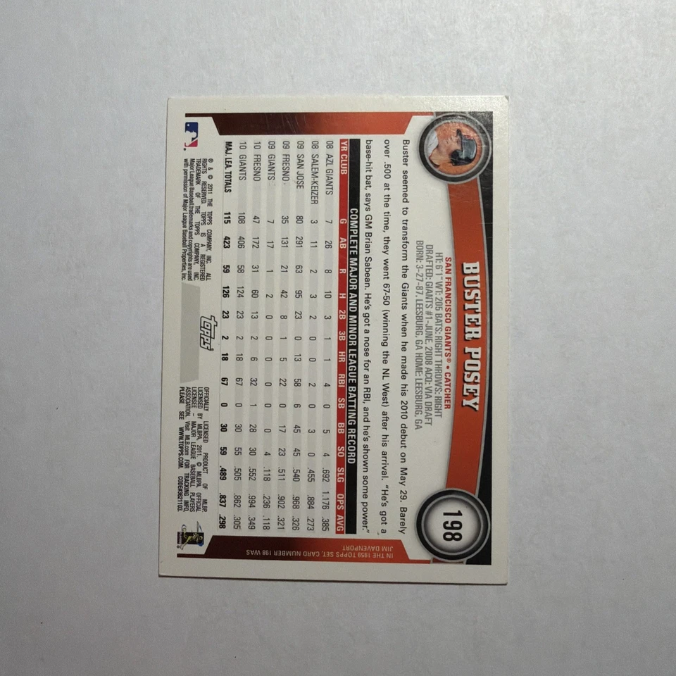 2011 Topps Diamond Anniversary Cognac Buster Posey Rookie Cup #198 - Image 2 of 3